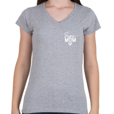 PRINTFASHION Super mom fehér - Női V-nyakú póló - Sport szürke
