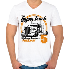 PRINTFASHION Super Truck Highway - Férfi V-nyakú póló - Fehér