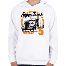 PRINTFASHION Super Truck Highway - Gyerek kapucnis pulóver - Fehér gyerek pulóver, kardigán