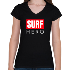 PRINTFASHION SURF HERO - Női V-nyakú póló - Fekete
