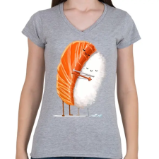 PRINTFASHION Sushi lover - Női V-nyakú póló - Sport szürke női póló