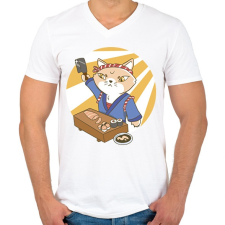 PRINTFASHION Sushi mester - Férfi V-nyakú póló - Fehér férfi póló