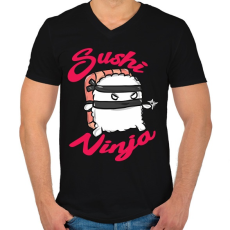 PRINTFASHION Sushi ninja - Férfi V-nyakú póló - Fekete