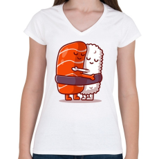 PRINTFASHION Sushi ölelés - Női V-nyakú póló - Fehér