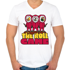 PRINTFASHION Sushi Squid Game - Férfi V-nyakú póló - Fehér férfi póló
