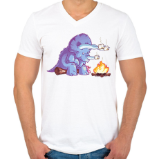 PRINTFASHION Sütögető triceratopsz  - Férfi V-nyakú póló - Fehér