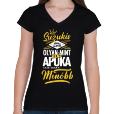 PRINTFASHION Suzukis apuka - Női V-nyakú póló - Fekete női póló