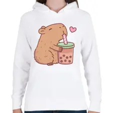 PRINTFASHION Sweet bubble tea - Női kapucnis pulóver - Fehér női pulóver, kardigán