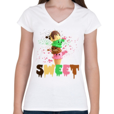 PRINTFASHION SWEET - Női V-nyakú póló - Fehér női póló