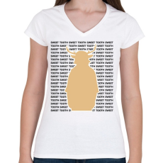 PRINTFASHION Sweet Tooth - Szöveges - Női V-nyakú póló - Fehér