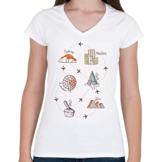 PRINTFASHION Sweet travel - Női V-nyakú póló - Fehér