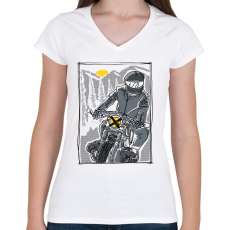 PRINTFASHION Száguldás - Női V-nyakú póló - Fehér