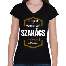 PRINTFASHION Szakács prémium minőség - Női V-nyakú póló - Fekete