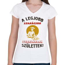 PRINTFASHION Szakács szülinapja február - Női V-nyakú póló - Fehér női póló