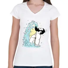 PRINTFASHION Szakállas csobbanás - Női V-nyakú póló - Fehér