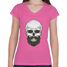 PRINTFASHION Szakállas koponya - Női V-nyakú póló - Rózsaszín