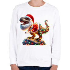 PRINTFASHION Szakállas Tirex dinoszaurusz mikulás sapkában - karácsonyi - Gyerek pulóver - Fehér