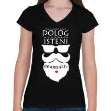 PRINTFASHION Szakállasnak lenni Isteni! - Női V-nyakú póló - Fekete