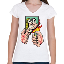 PRINTFASHION Szakítás - Női V-nyakú póló - Fehér női póló