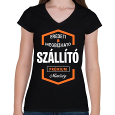PRINTFASHION Szállító prémium minőség - Női V-nyakú póló - Fekete