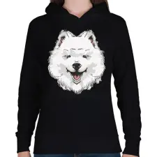 PRINTFASHION Szamojéd kutya - Női kapucnis pulóver - Fekete női pulóver, kardigán
