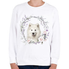 PRINTFASHION szamojéd virágokkal - Gyerek pulóver - Fehér gyerek pulóver, kardigán