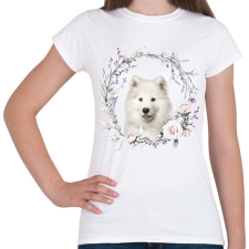 PRINTFASHION szamojéd virágokkal - Női póló - Fehér női póló