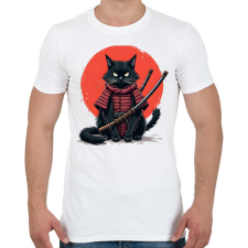 PRINTFASHION Szamuráj macska - Férfi póló - Fehér férfi póló