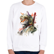 PRINTFASHION Szamuráj macska japán stílusban - Gyerek pulóver - Fehér gyerek pulóver, kardigán