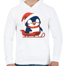 PRINTFASHION Szánkozó pingvin - Férfi kapucnis pulóver - Fehér
