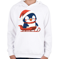 PRINTFASHION Szánkozó pingvin - Gyerek kapucnis pulóver - Fehér