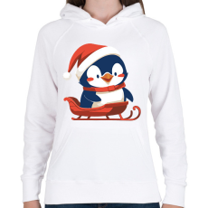 PRINTFASHION Szánkozó pingvin - Női kapucnis pulóver - Fehér