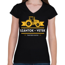 PRINTFASHION Szántok-vetek, traktoros vagyok - Női V-nyakú póló - Fekete női póló
