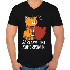 PRINTFASHION Szarkazmus az én szupererőm - Férfi V-nyakú póló - Fekete férfi póló