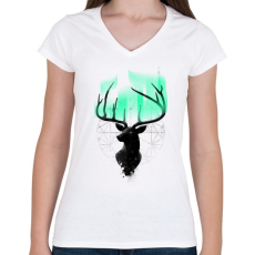 PRINTFASHION Szarvas a fényben - Női V-nyakú póló - Fehér