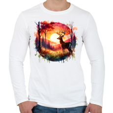 PRINTFASHION Szarvas - erdei naplemente - ajándék vadászoknak - Férfi hosszú ujjú póló - Fehér