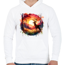 PRINTFASHION Szarvas - erdei naplemente - ajándék vadászoknak - Férfi kapucnis pulóver - Fehér férfi pulóver, kardigán
