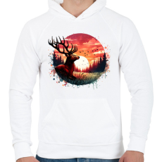PRINTFASHION Szarvas - erdei naplemente - ajándék vadászoknak - Férfi kapucnis pulóver - Fehér