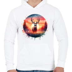 PRINTFASHION Szarvas - erdei naplemente - ajándék vadászoknak - Férfi kapucnis pulóver - Fehér
