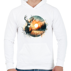 PRINTFASHION Szarvas - erdei naplemente - ajándék vadászoknak - Férfi kapucnis pulóver - Fehér