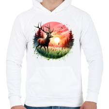PRINTFASHION Szarvas - erdei naplemente - ajándék vadászoknak - Férfi kapucnis pulóver - Fehér férfi pulóver, kardigán