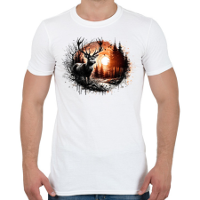 PRINTFASHION Szarvas - erdei naplemente - ajándék vadászoknak - Férfi póló - Fehér férfi póló