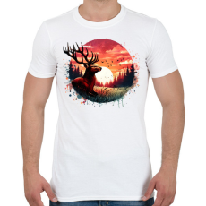 PRINTFASHION Szarvas - erdei naplemente - ajándék vadászoknak - Férfi póló - Fehér