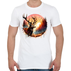 PRINTFASHION Szarvas - erdei naplemente - ajándék vadászoknak - Férfi póló - Fehér