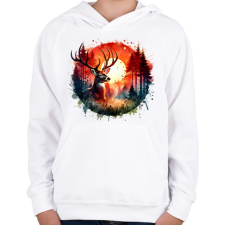 PRINTFASHION Szarvas - erdei naplemente - ajándék vadászoknak - Gyerek kapucnis pulóver - Fehér gyerek pulóver, kardigán