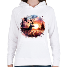 PRINTFASHION Szarvas - erdei naplemente - ajándék vadászoknak - Női kapucnis pulóver - Fehér