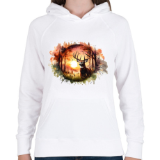 PRINTFASHION Szarvas - erdei naplemente - ajándék vadászoknak - Női kapucnis pulóver - Fehér