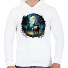 PRINTFASHION Szarvas - erdei telihold - ajándék vadászoknak - Férfi kapucnis pulóver - Fehér férfi pulóver, kardigán