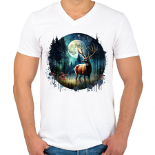 PRINTFASHION Szarvas - erdei telihold - ajándék vadászoknak - Férfi V-nyakú póló - Fehér férfi póló