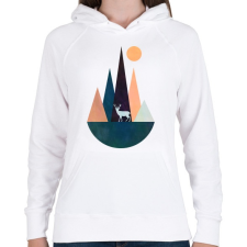 PRINTFASHION Szarvas és hegyek - Női kapucnis pulóver - Fehér női pulóver, kardigán